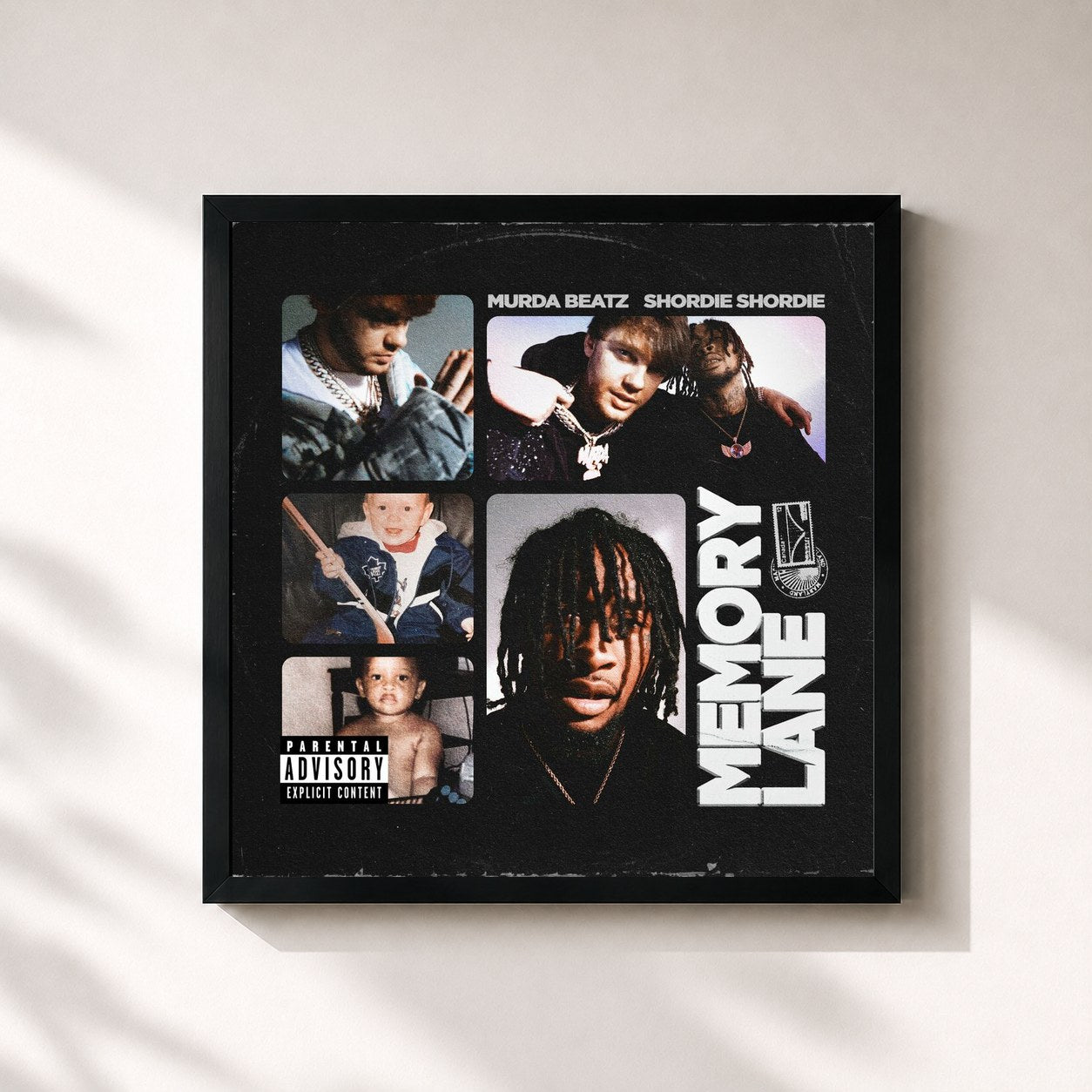 #noir Tableau carré de l'album Memory Lane de Shordie Shordie, cadre noir 32x32 cm