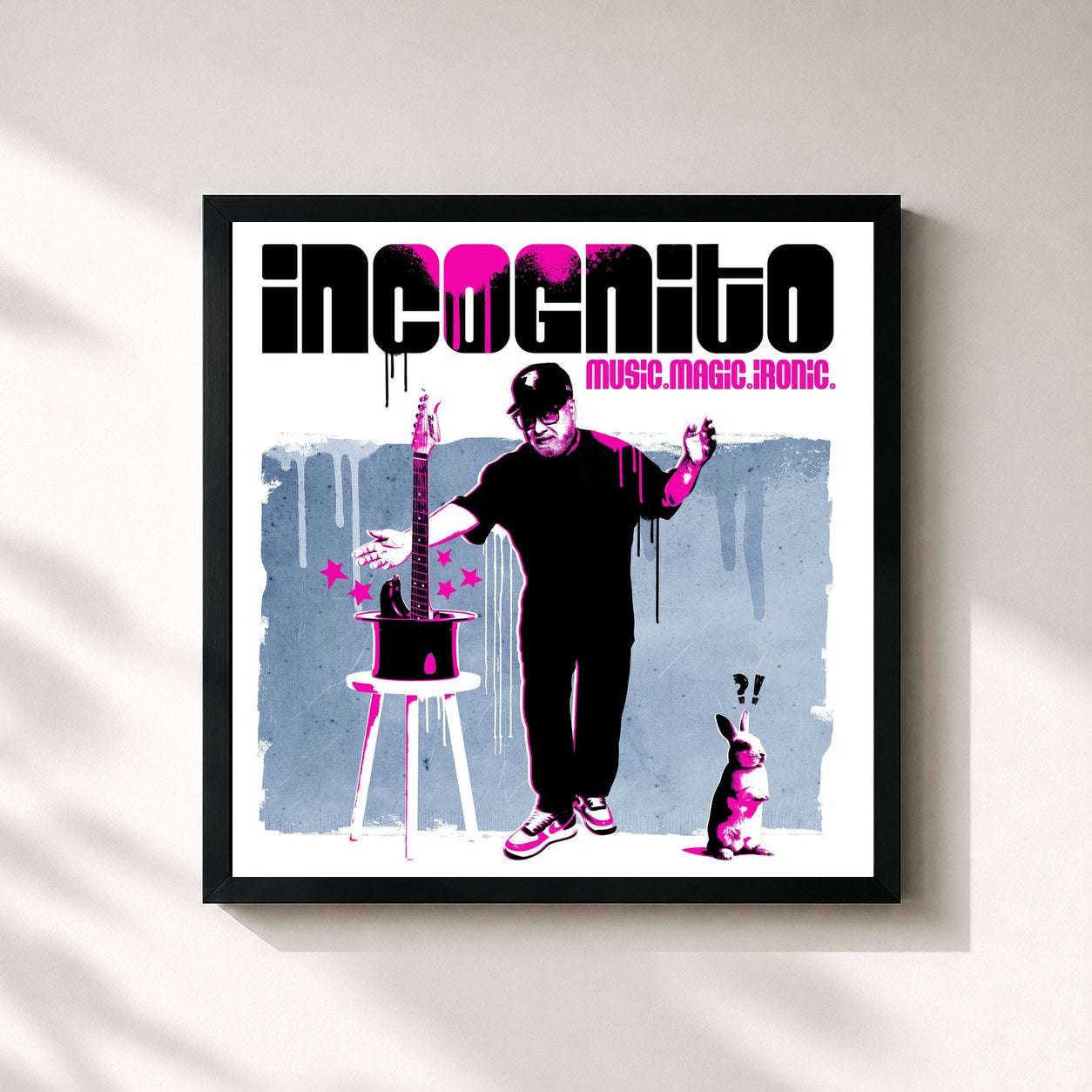 #noir Tableau carré de l'album Music. Magic. Ironic. de Incognito, cadre noir 32x32 cm