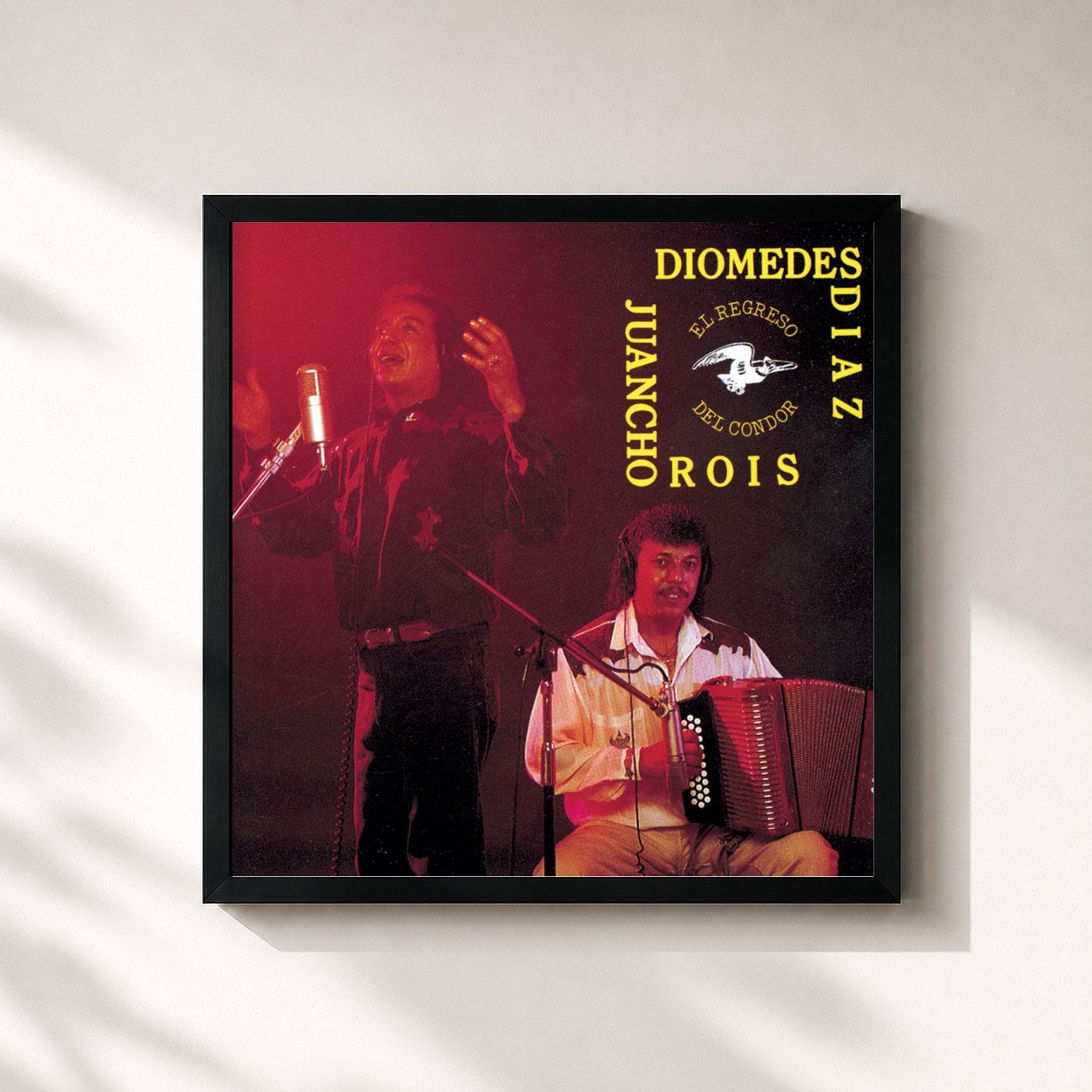 #noir Tableau carré de l'album El Regreso Del Condor de Diomedes Diaz, cadre noir 32x32 cm