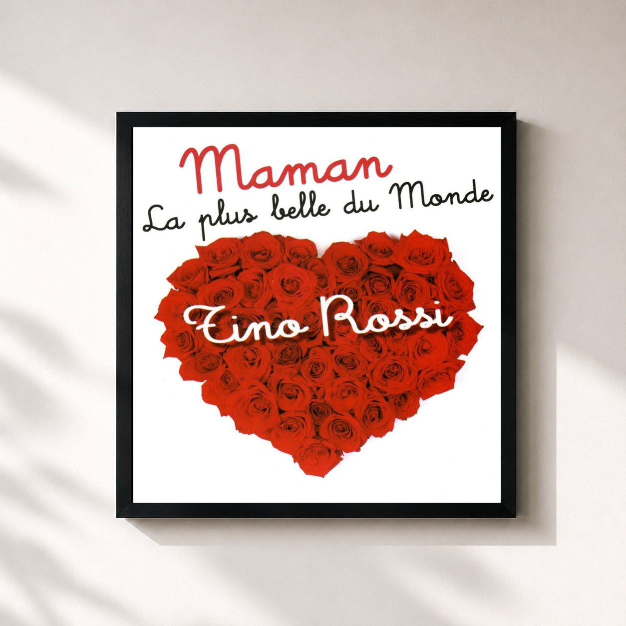 #noir Tableau carré de l'album Maman La Plus Belle Du Monde de Tino Rossi, cadre noir 32x32 cm