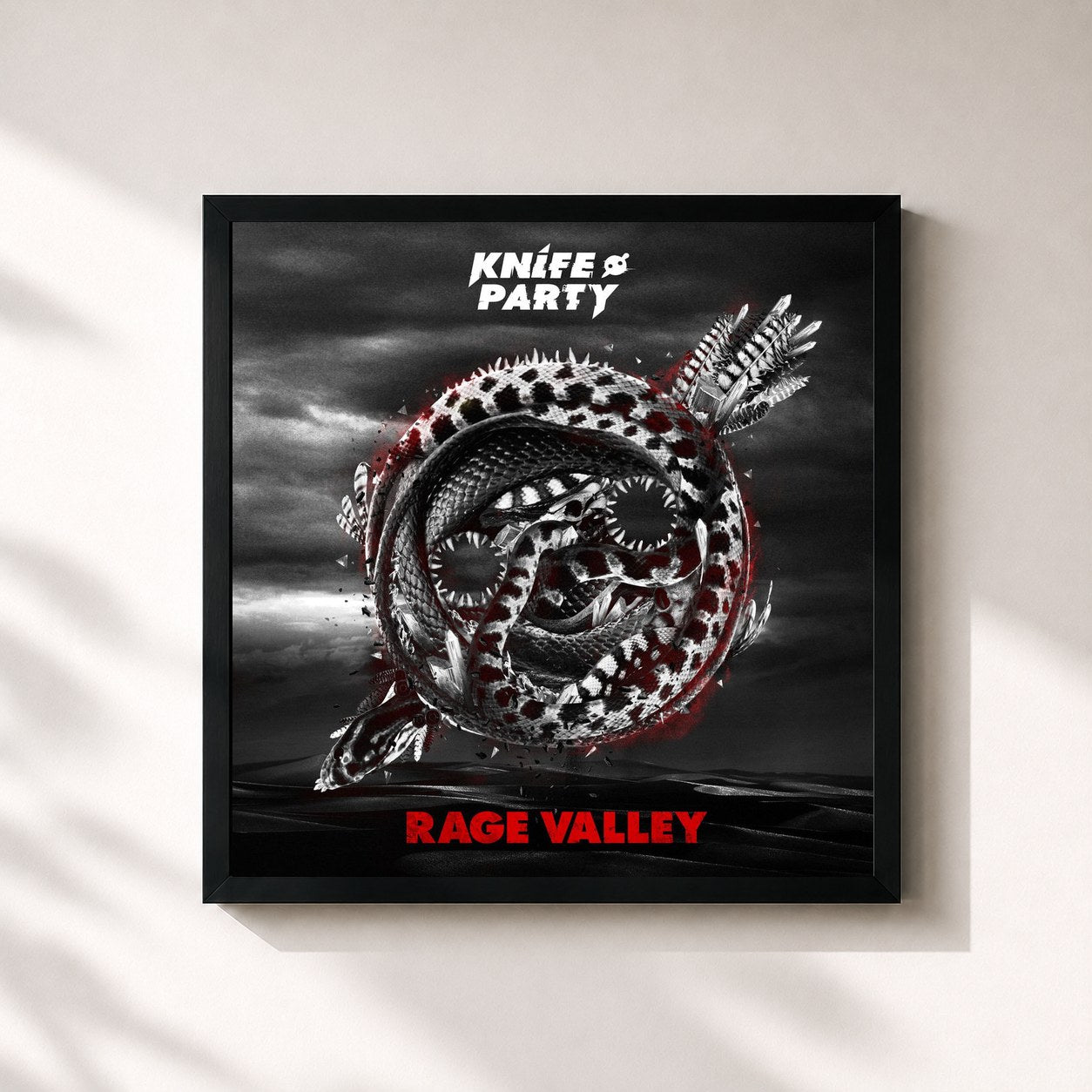#noir Tableau carré de l'album Rage Valley de Knife Party, cadre noir 32x32 cm