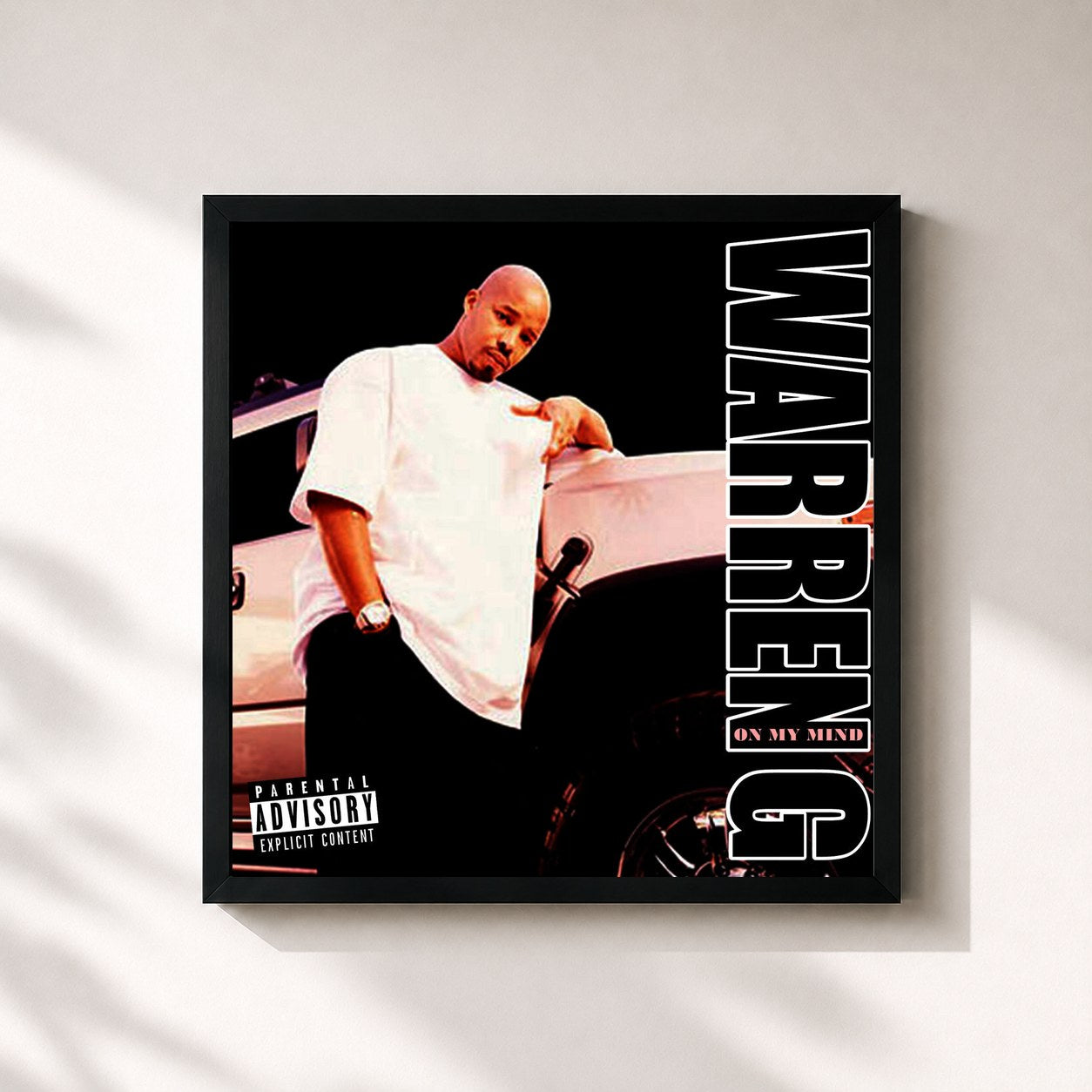#noir Tableau carré de l'album On My Mind de Warren G, cadre noir 32x32 cm
