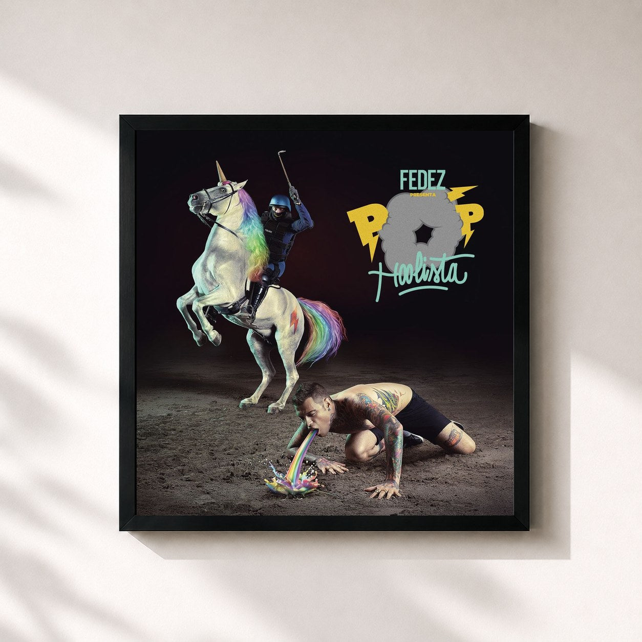 #noir Tableau carré de l'album Pop-hoolista de Fedez, cadre noir 32x32 cm