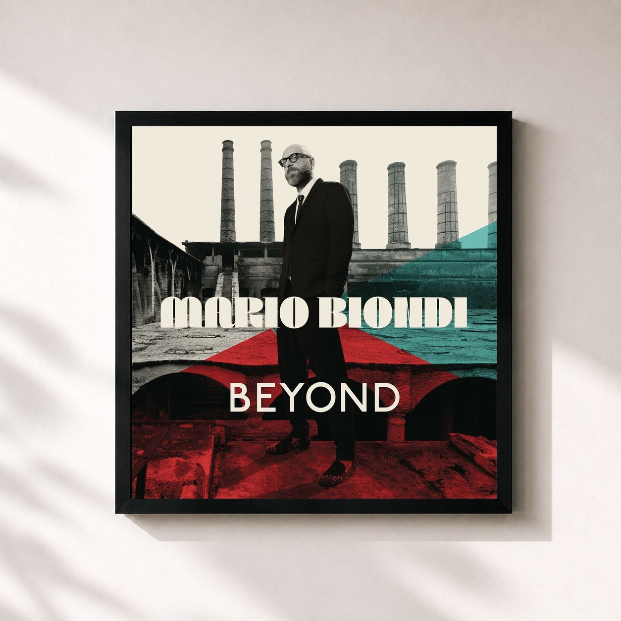 #noir Tableau carré de l'album Beyond de Mario Biondi, cadre noir 32x32 cm