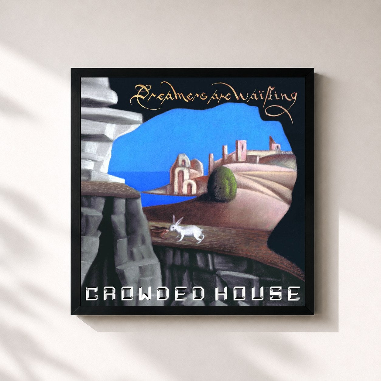 #noir Tableau carré de l'album Dreamers Are Waiting de Crowded House, cadre noir 32x32 cm