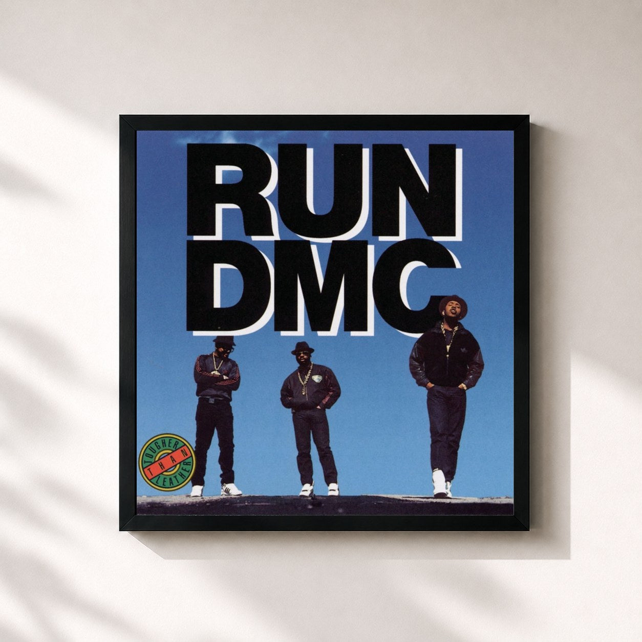 #noir Tableau carré de l'album Tougher Than Leather de Run-DMC, cadre noir 32x32 cm