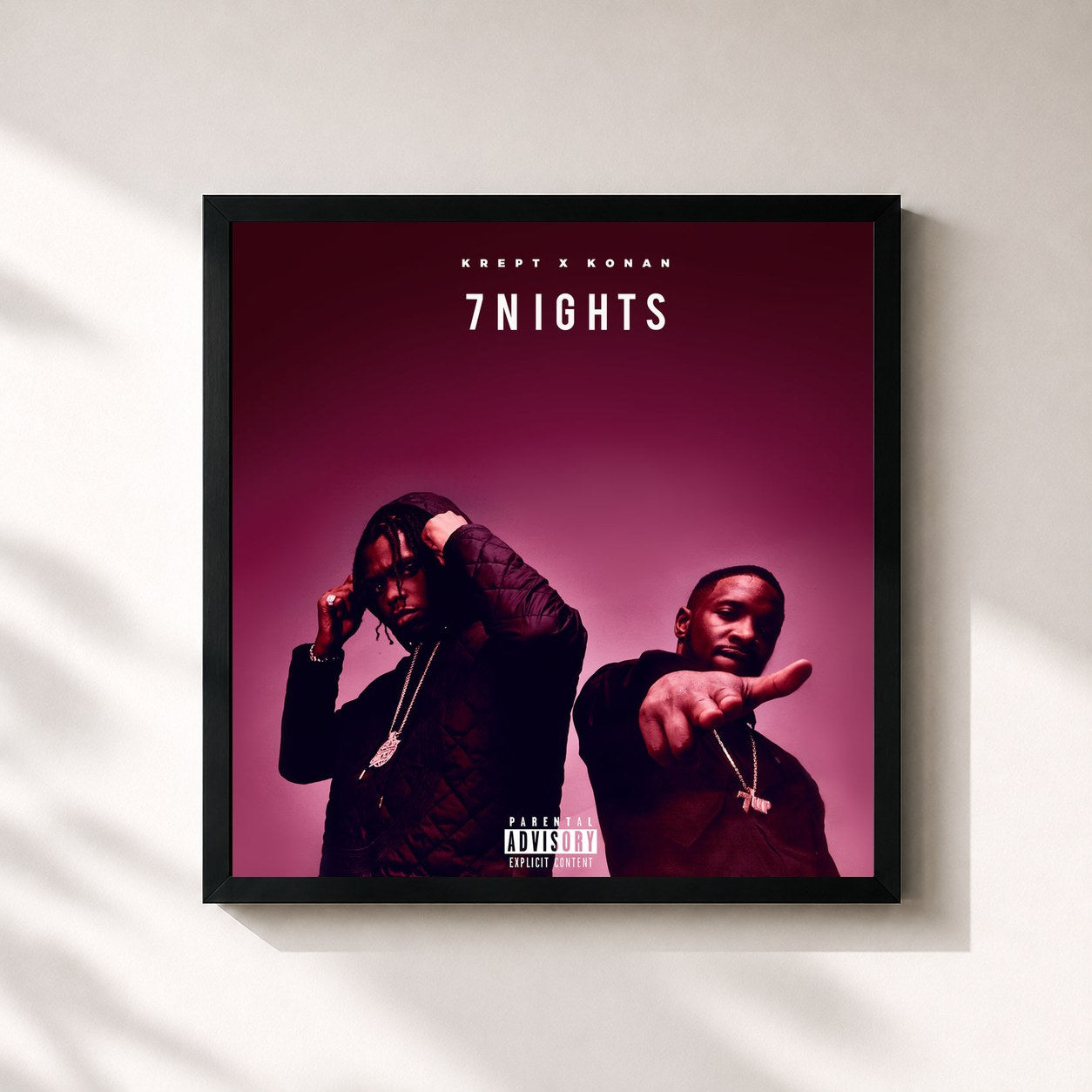 #noir Tableau carré de l'album 7 Nights de Krept & Konan, cadre noir 32x32 cm