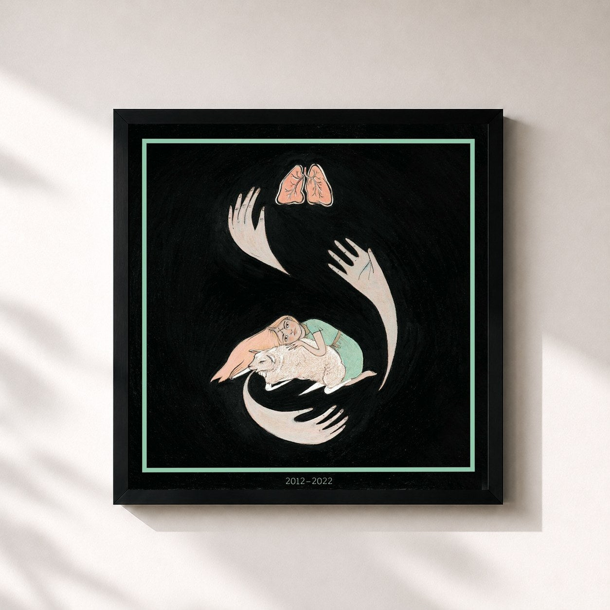 #noir Tableau carré de l'album shrines X de Purity Ring, cadre noir 32x32 cm