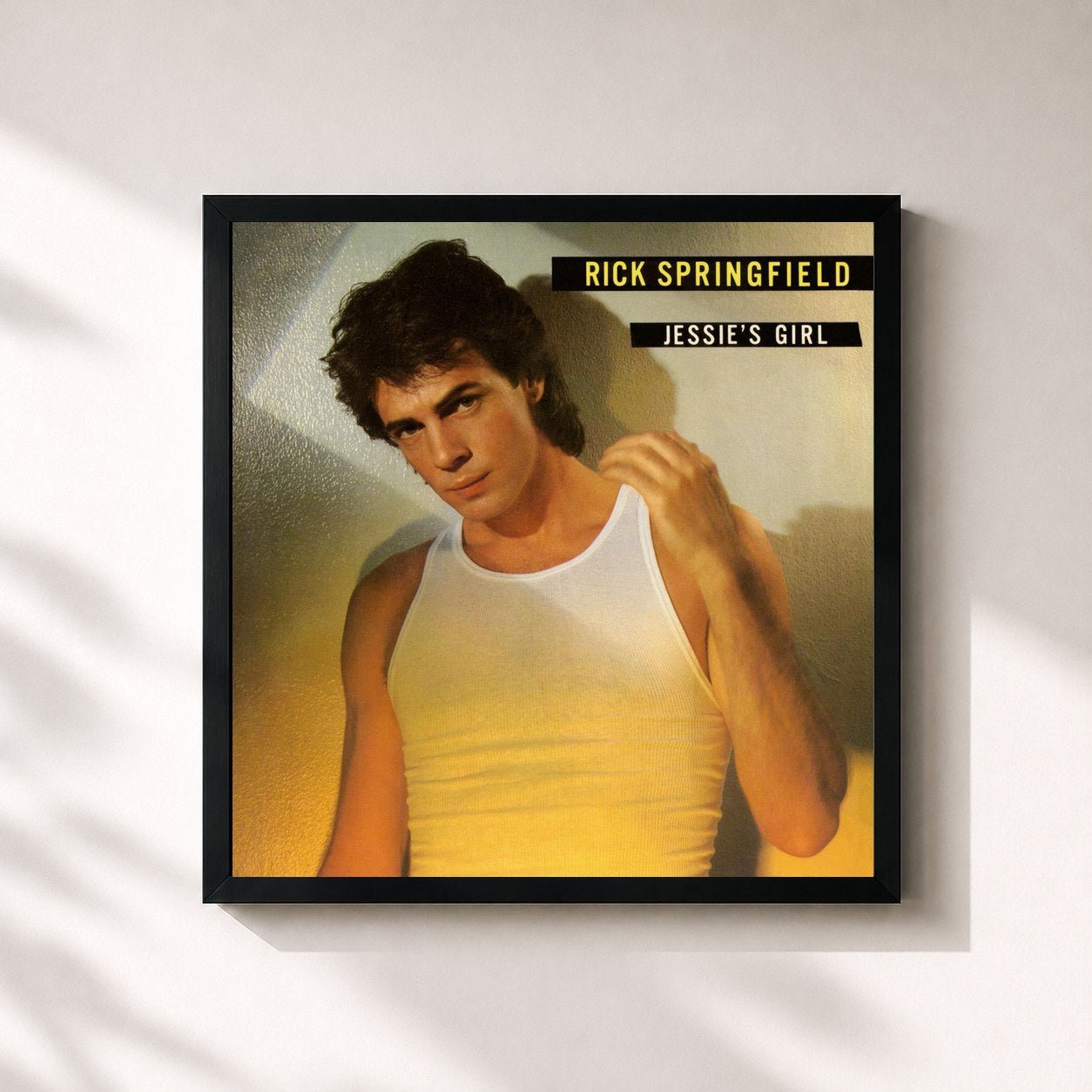 #noir Tableau carré de l'album Jessie's Girl de Rick Springfield, cadre noir 32x32 cm