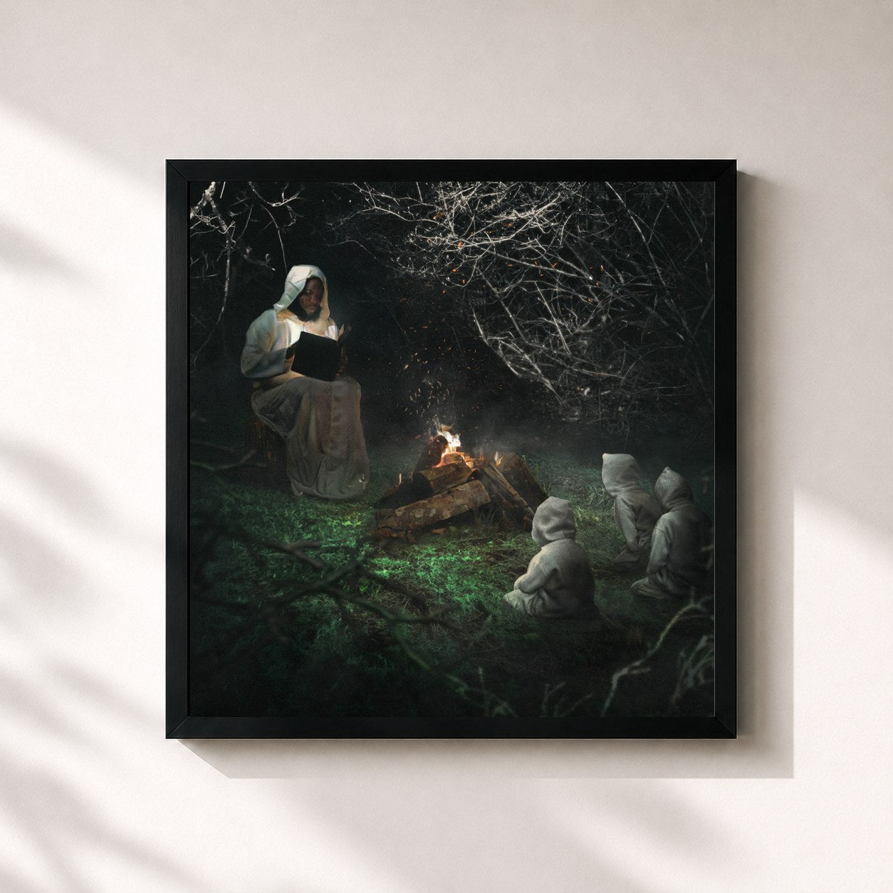 #noir Tableau carré de l'album Il était une fois de Stavo, cadre noir 32x32 cm