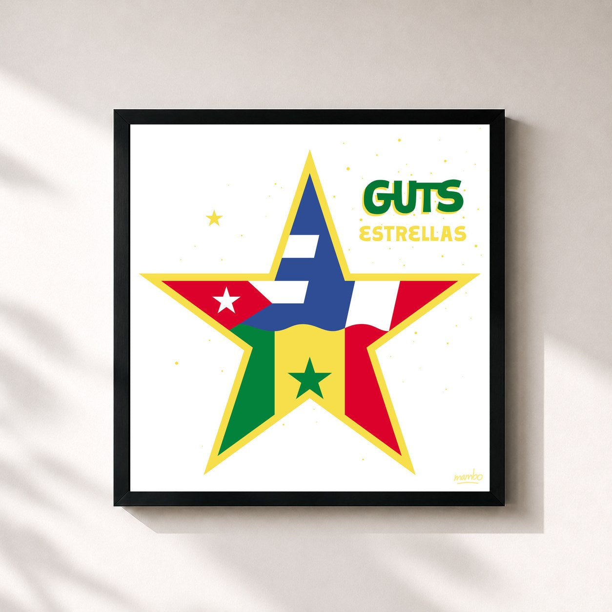#noir Tableau carré de l'album Estrellas de Guts, cadre noir 32x32 cm