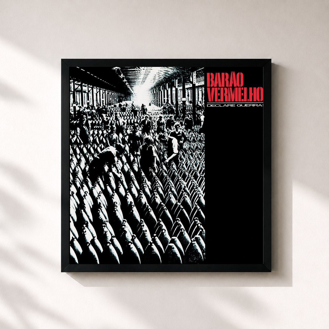 #noir Tableau carré de l'album Declare Guerra de Barão Vermelho, cadre noir 32x32 cm