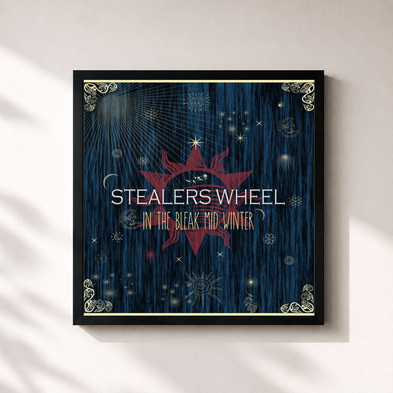 #noir Tableau carré de l'album In the Bleak Mid Winter de Stealers Wheel, cadre noir 32x32 cm
