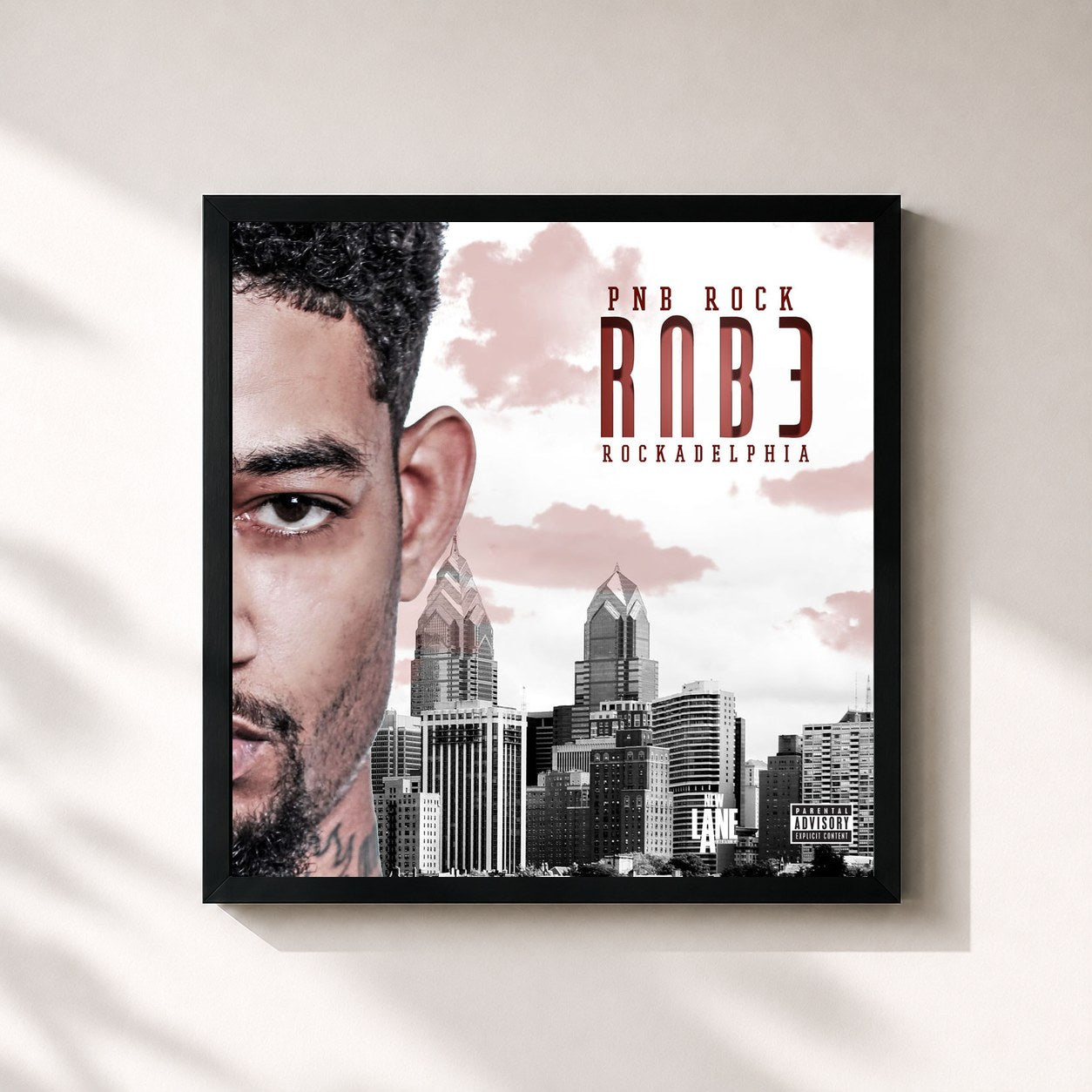 #noir Tableau carré de l'album RNB3 de PnB Rock, cadre noir 32x32 cm