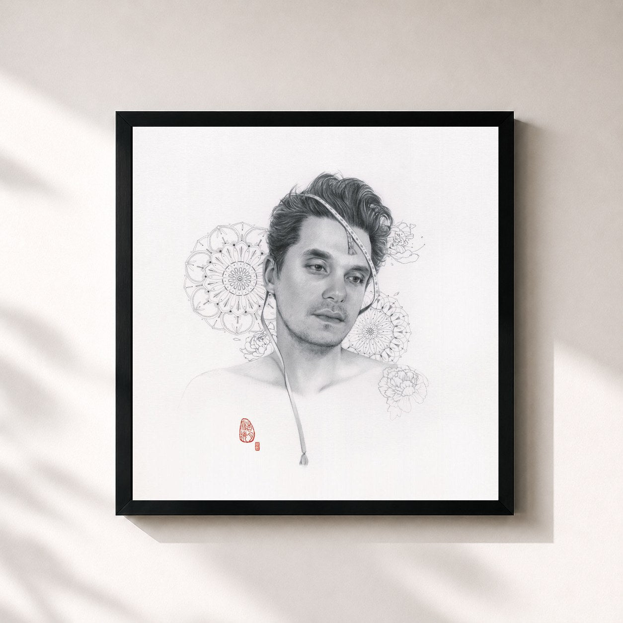 #noir Tableau carré de l'album The Search for Everything de John Mayer, cadre noir 32x32 cm
