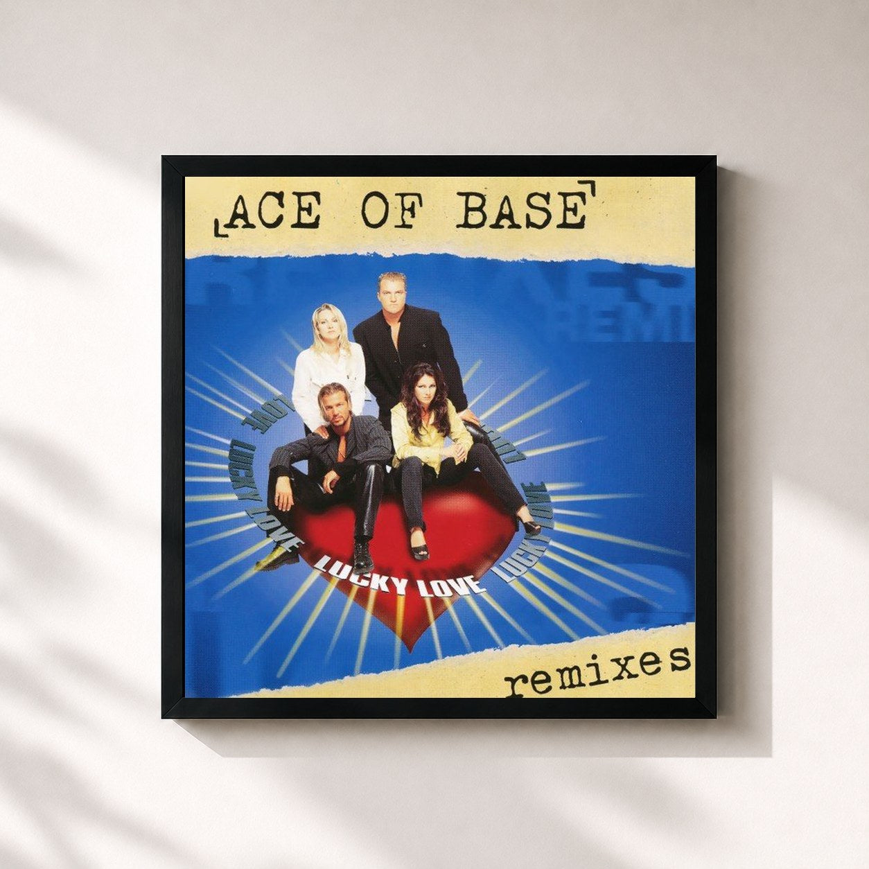 #noir Tableau carré de l'album Lucky Love (The Remixes) de Ace of Base, cadre noir 32x32 cm