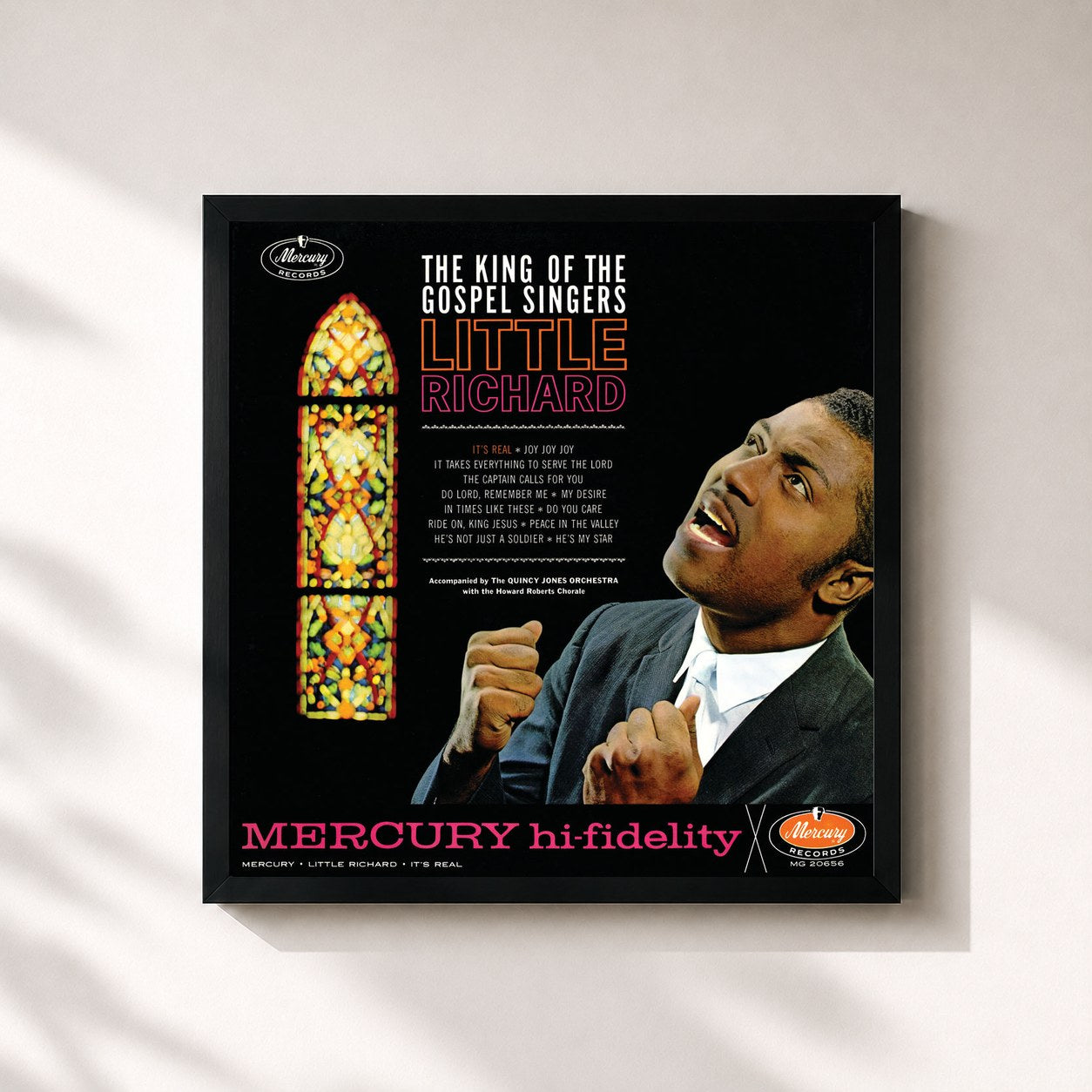 #noir Tableau carré de l'album The King Of The Gospel Singers de Little Richard, cadre noir 32x32 cm