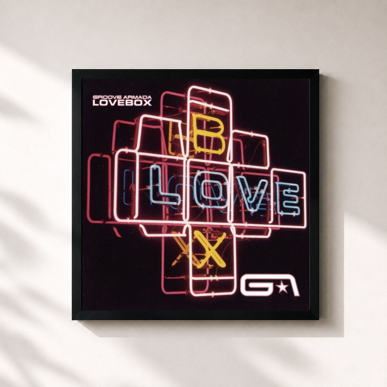 #noir Tableau carré de l'album Lovebox de Groove Armada, cadre noir 32x32 cm