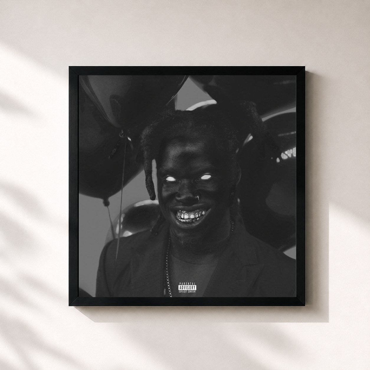 #noir Tableau carré de l'album BLACK BALLOONS | 13LACK 13ALLOONZ (Love Below Remixes) de Denzel Curry, cadre noir 32x32 cm
