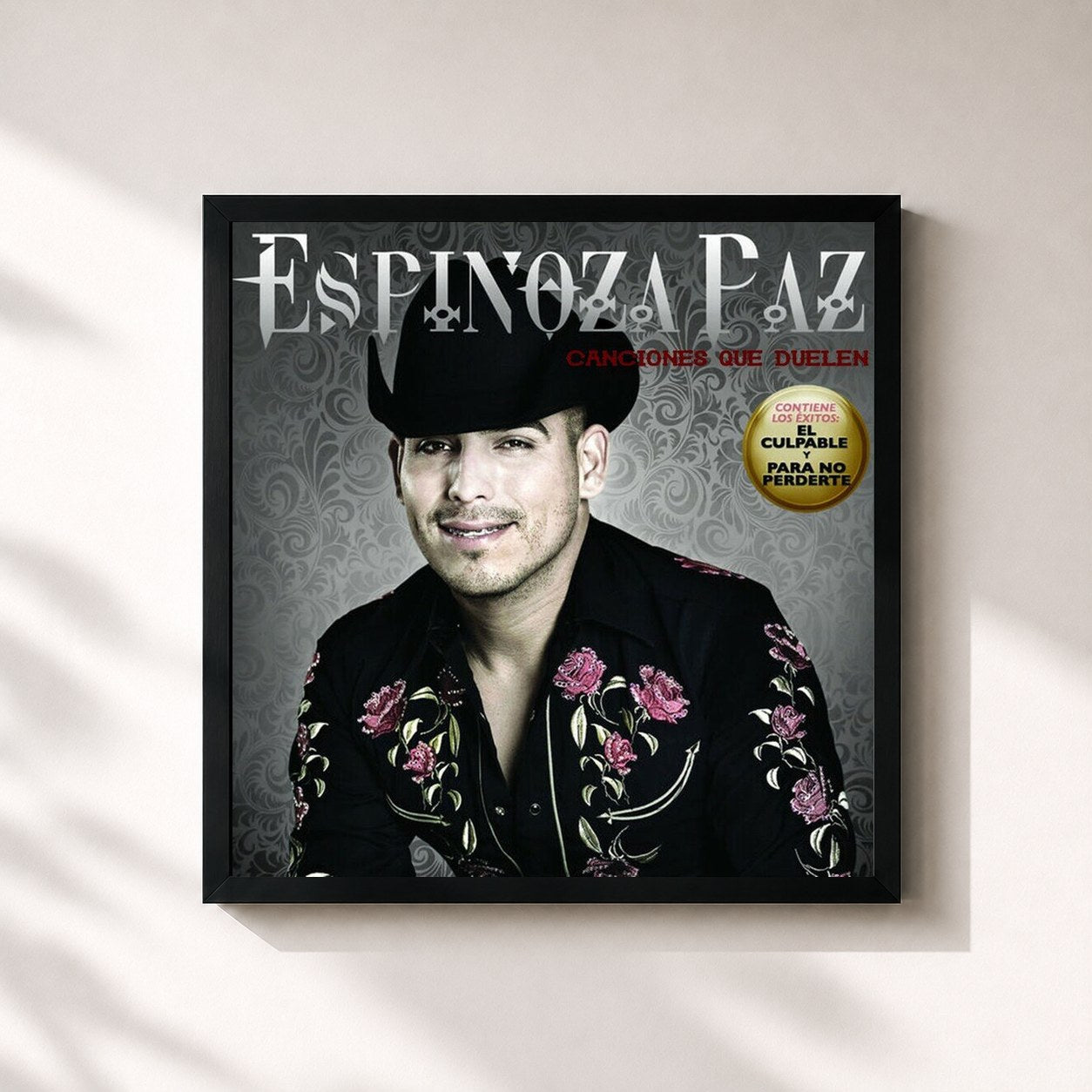 #noir Tableau carré de l'album Canciones Que Duelen de Espinoza Paz, cadre noir 32x32 cm