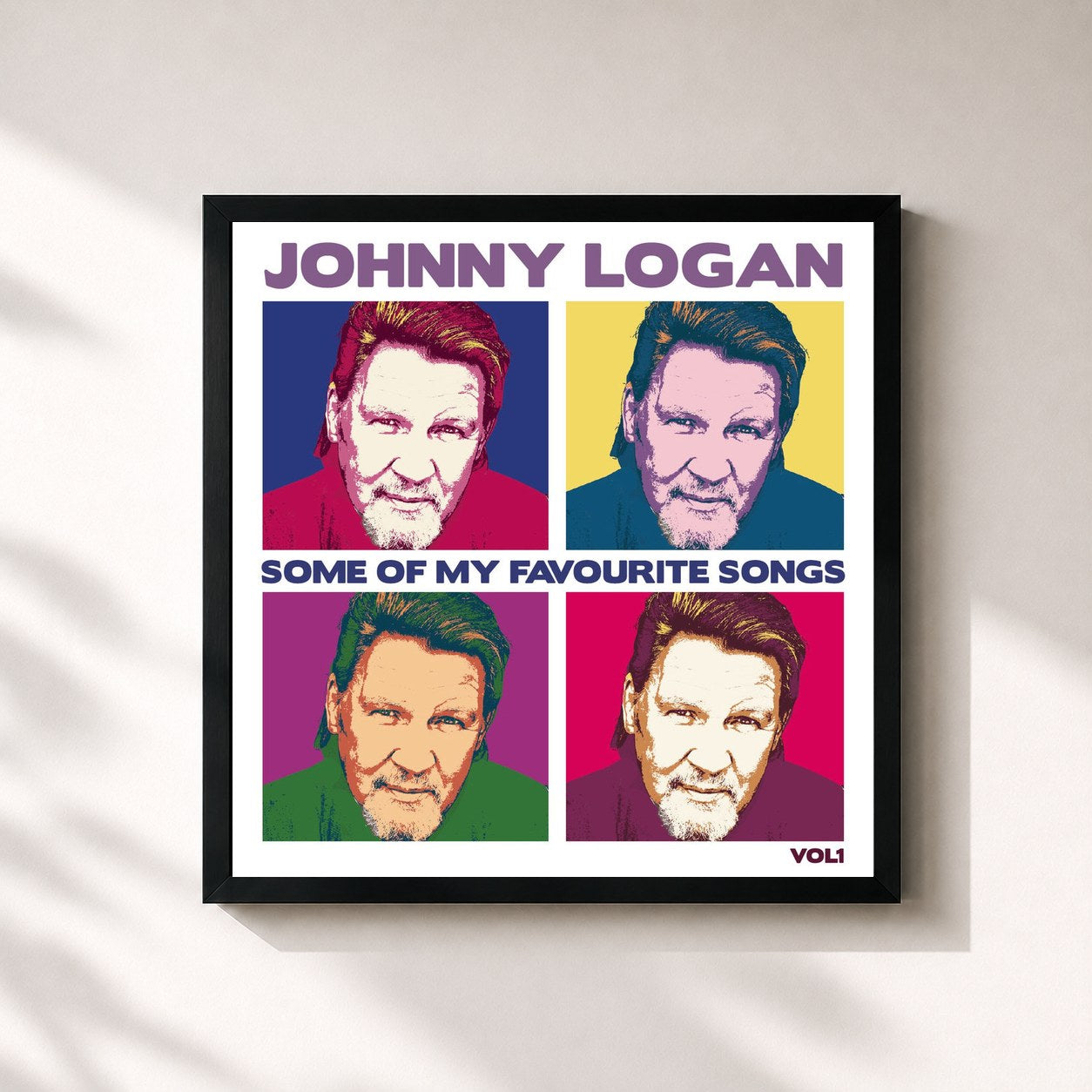 #noir Tableau carré de l'album Some Of My Favourite Songs Vol.1 de Johnny Logan, cadre noir 32x32 cm