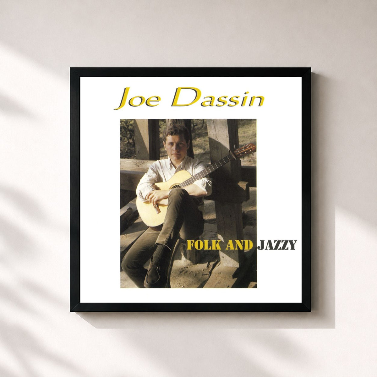 #noir Tableau carré de l'album Folk And Jazzy de Joe Dassin, cadre noir 32x32 cm
