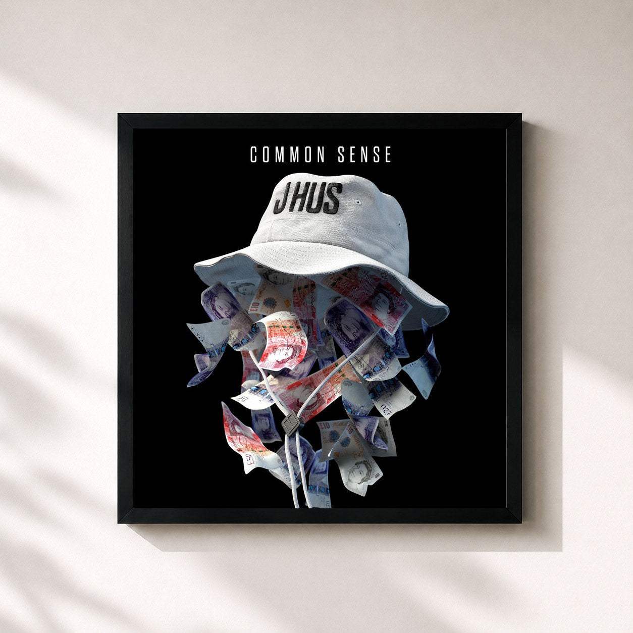 #noir Tableau carré de l'album Common Sense de J Hus, cadre noir 32x32 cm