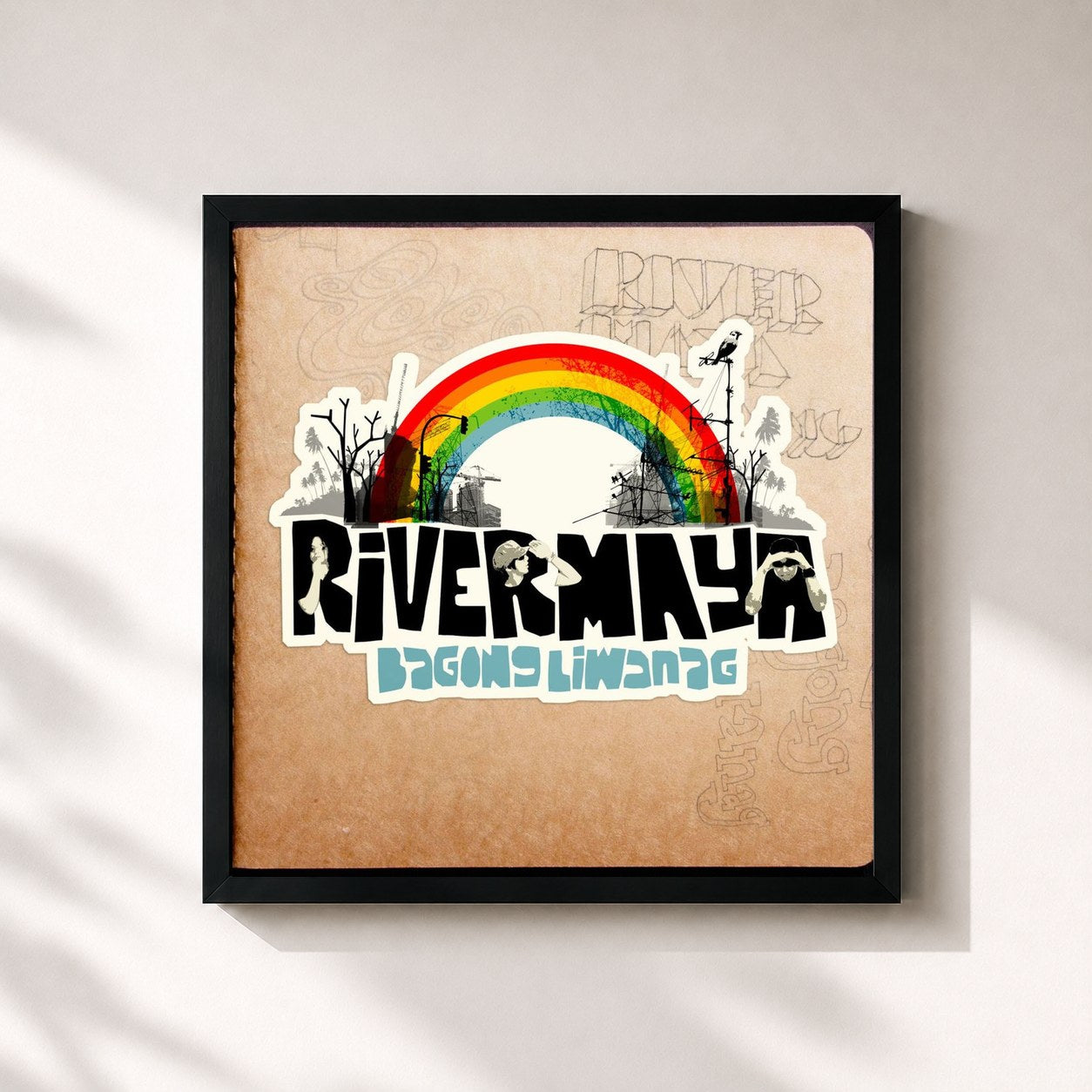 #noir Tableau carré de l'album Bagong Liwanag de Rivermaya, cadre noir 32x32 cm