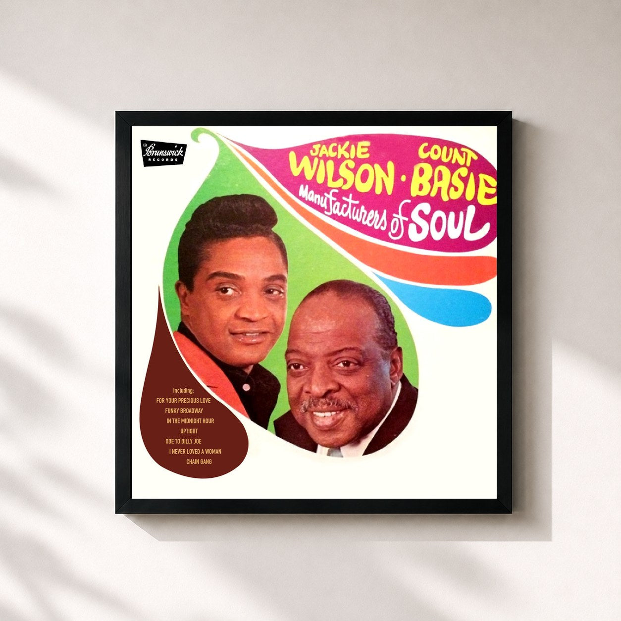 #noir Tableau carré de l'album Manufacturers of Soul de Jackie Wilson, cadre noir 32x32 cm