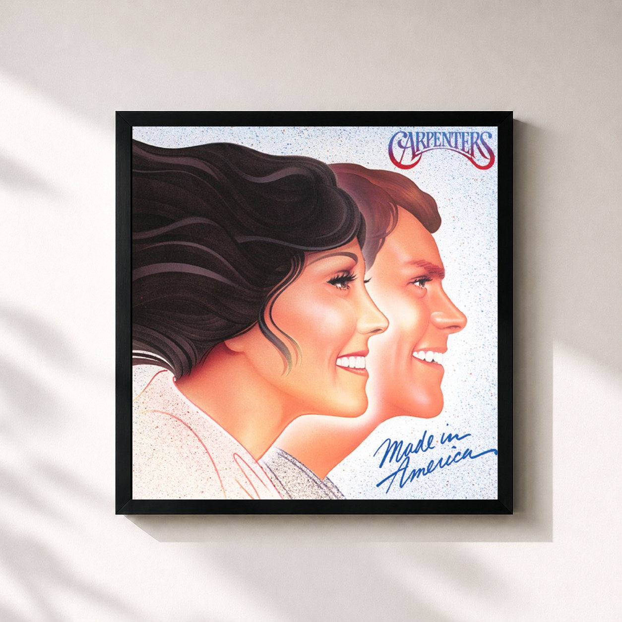 #noir Tableau carré de l'album Made In America de Carpenters, cadre noir 32x32 cm
