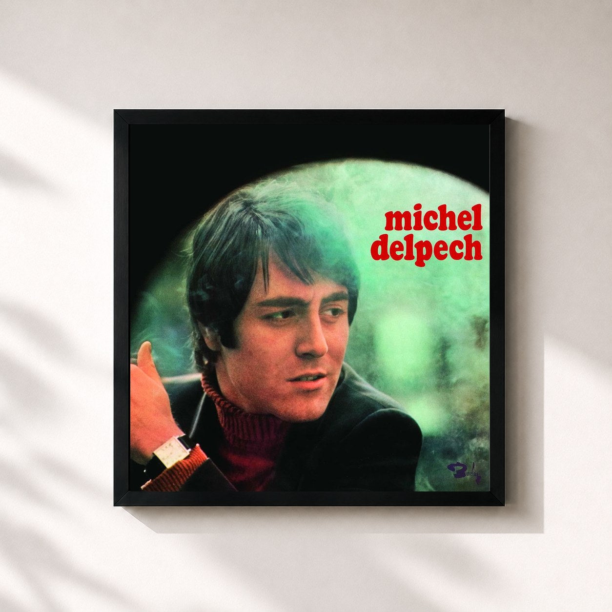 #noir Tableau carré de l'album Michel Delpech 1969 de Michel Delpech, cadre noir 32x32 cm