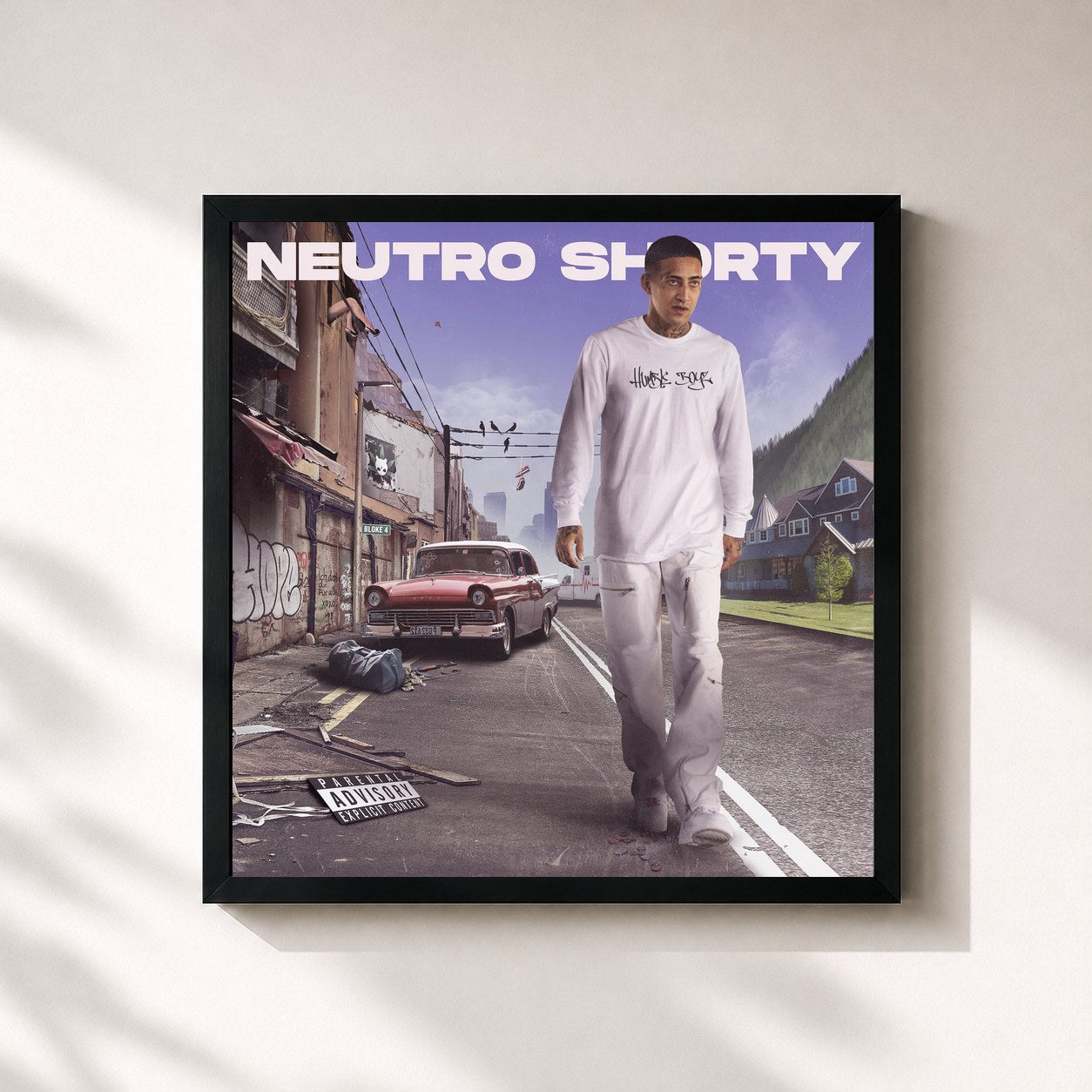 #noir Tableau carré de l'album Humble Boyz de Neutro Shorty, cadre noir 32x32 cm
