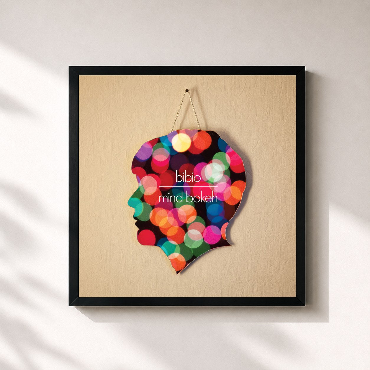 #noir Tableau carré de l'album Mind Bokeh de Bibio, cadre noir 32x32 cm