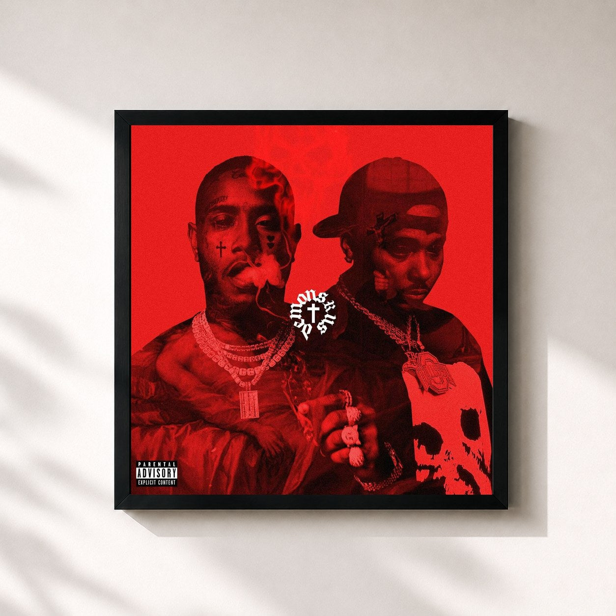 #noir Tableau carré de l'album Demons R Us de DOE BOY, cadre noir 32x32 cm
