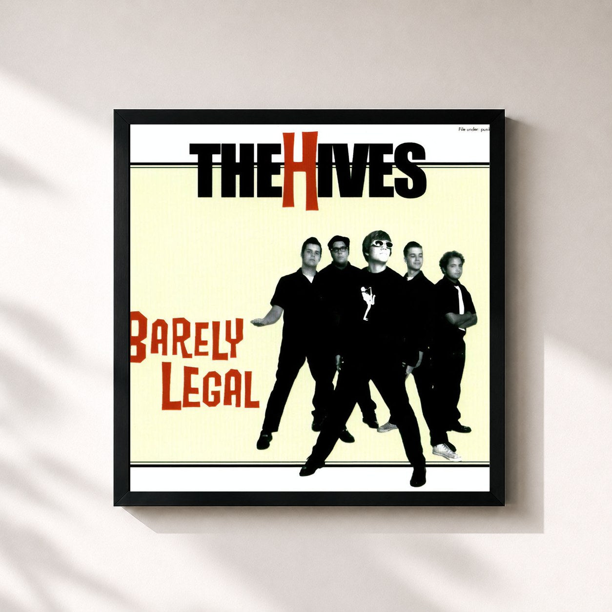 #noir Tableau carré de l'album Barely Legal de The Hives, cadre noir 32x32 cm