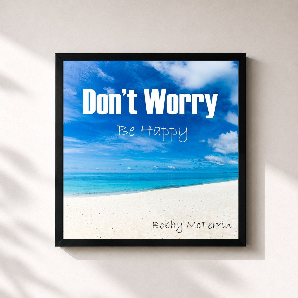 #noir Tableau carré de l'album Don't Worry Be Happy de Bobby McFerrin, cadre noir 32x32 cm