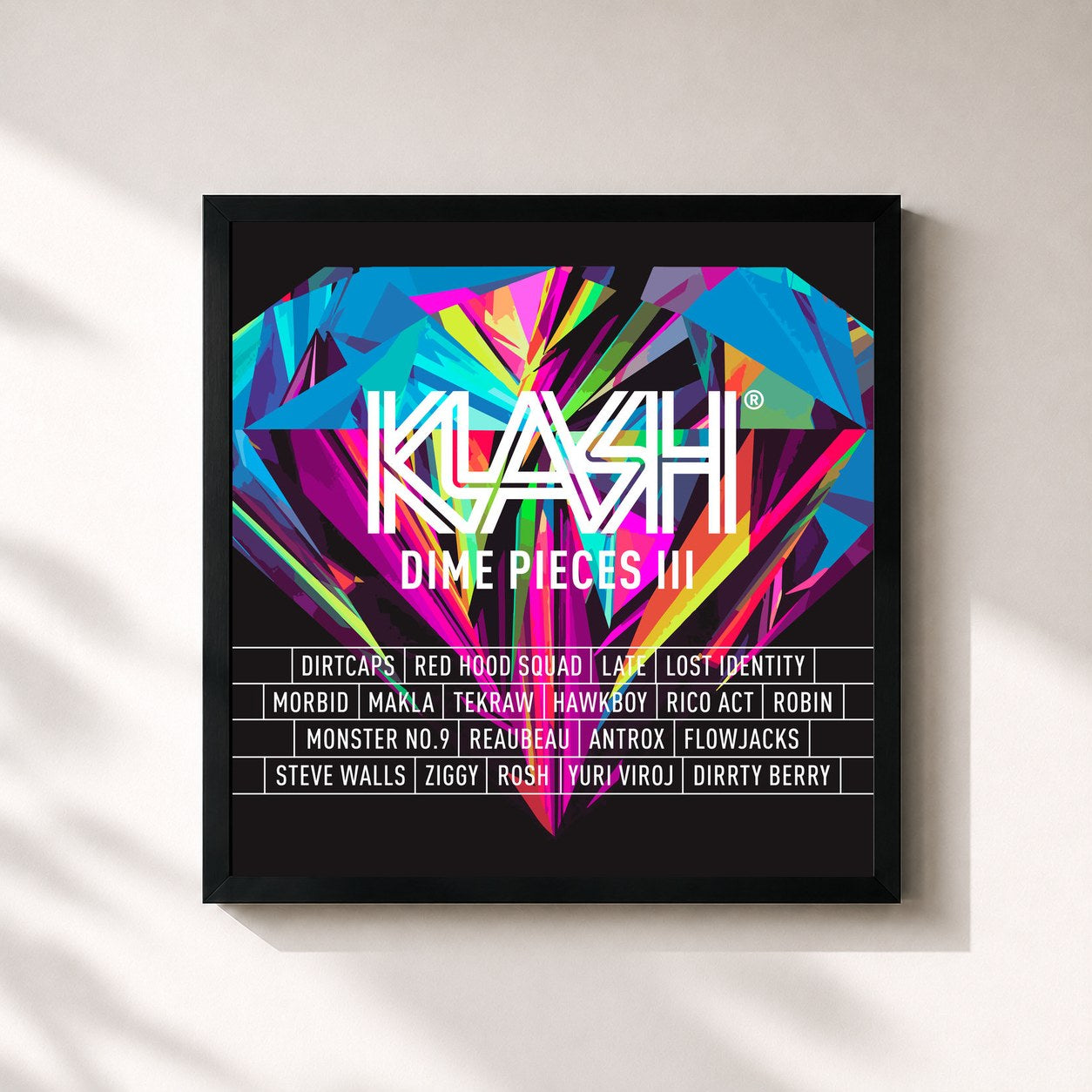#noir Tableau carré de l'album KLASH: Dime Pieces III de Dirtcaps, cadre noir 32x32 cm