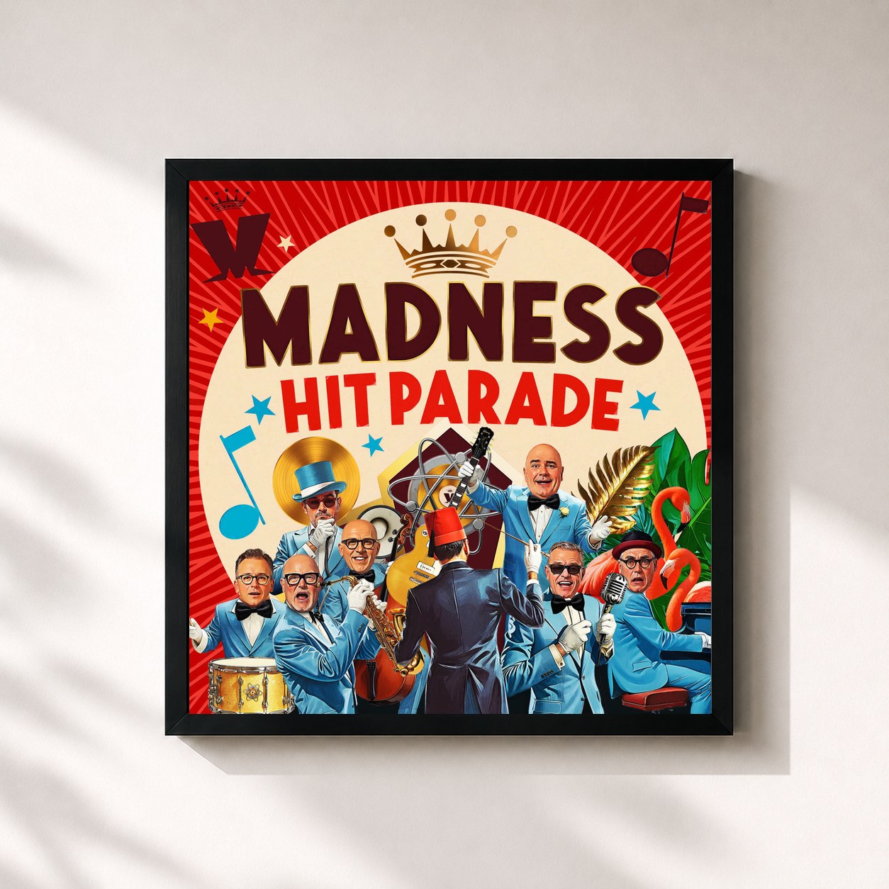 #noir Tableau carré de l'album Hit Parade de Madness, cadre noir 32x32 cm