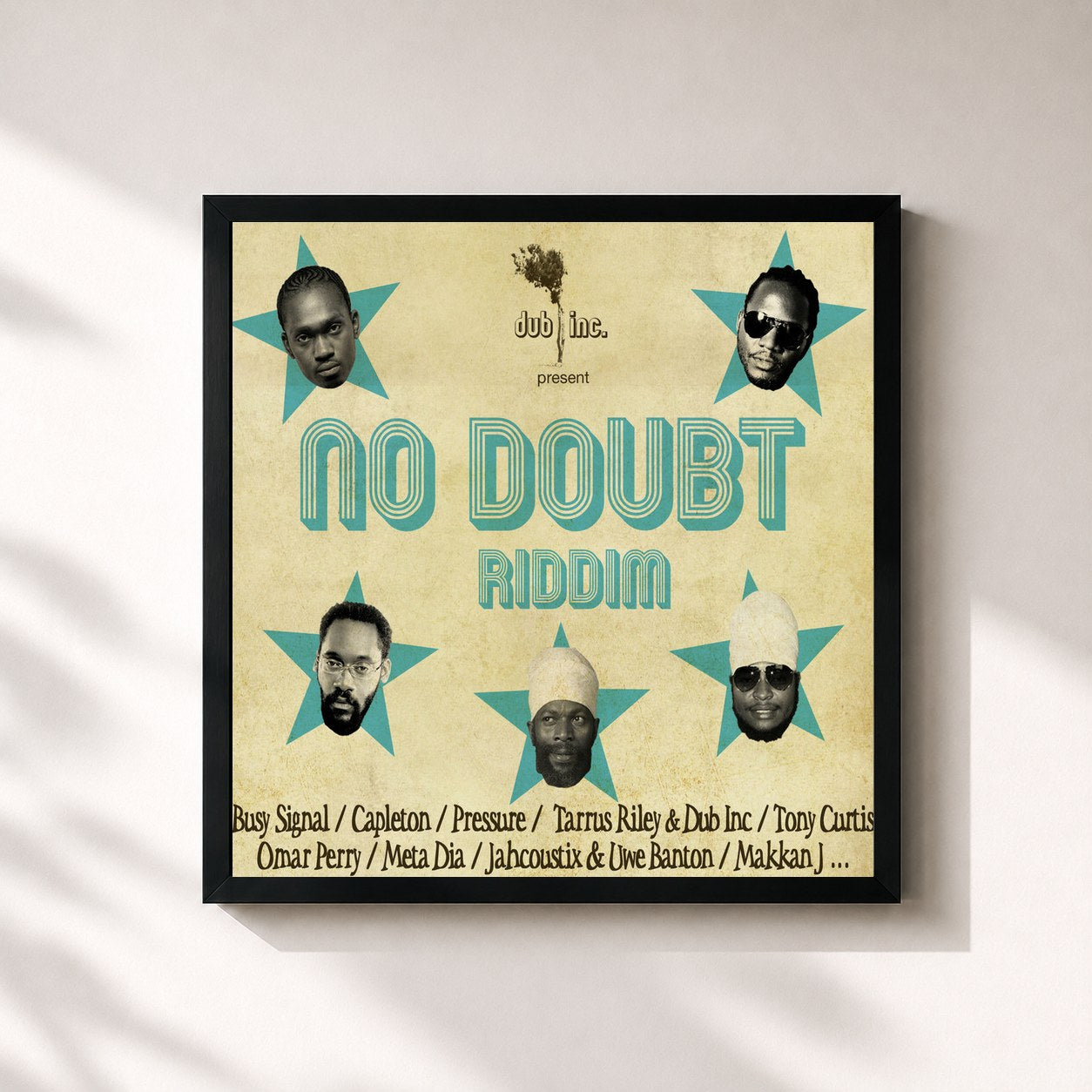 #noir Tableau carré de l'album No Doubt Riddim de Dub Inc, cadre noir 32x32 cm