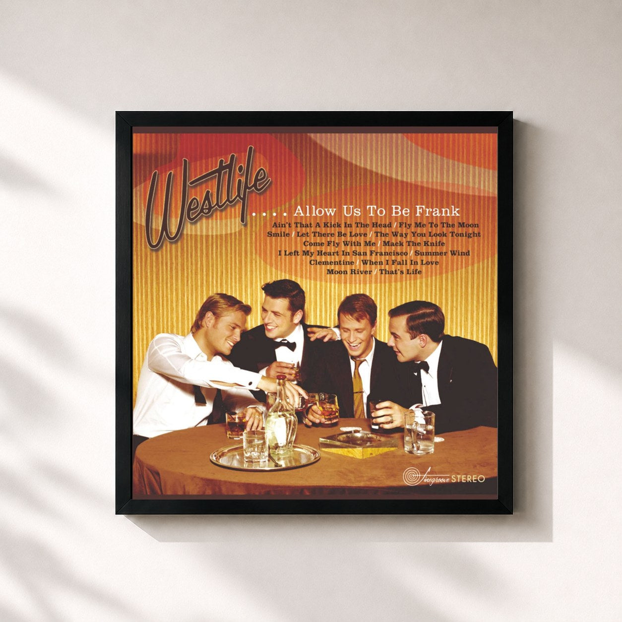 #noir Tableau carré de l'album Allow Us to Be Frank de Westlife, cadre noir 32x32 cm