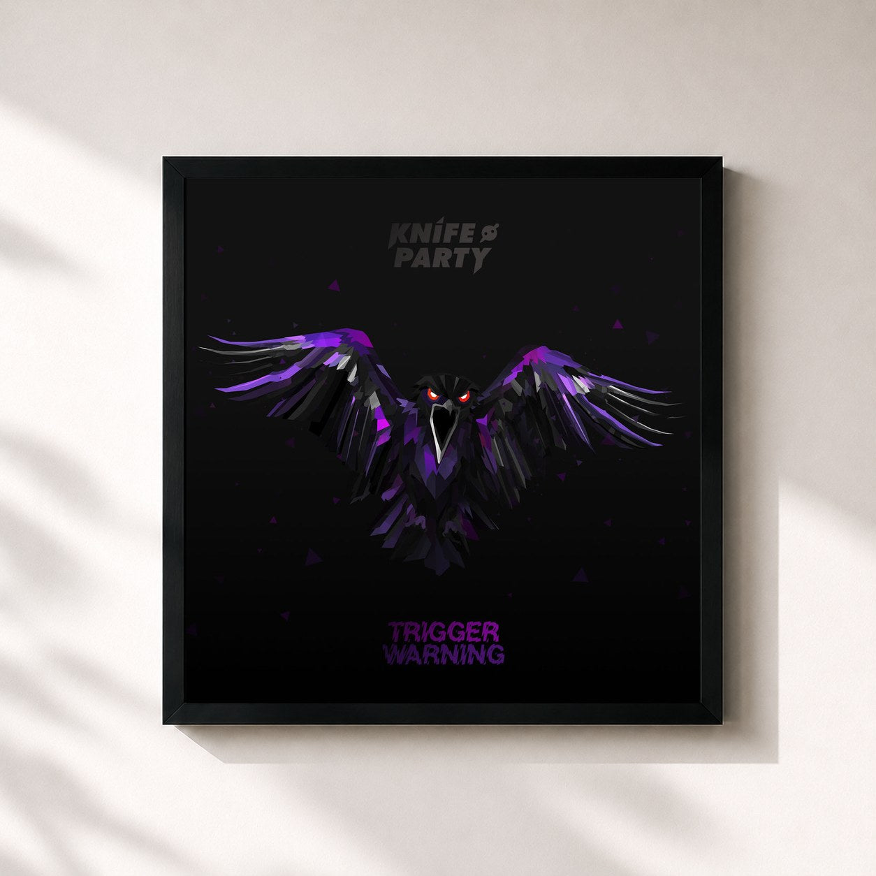 #noir Tableau carré de l'album Trigger Warning de Knife Party, cadre noir 32x32 cm