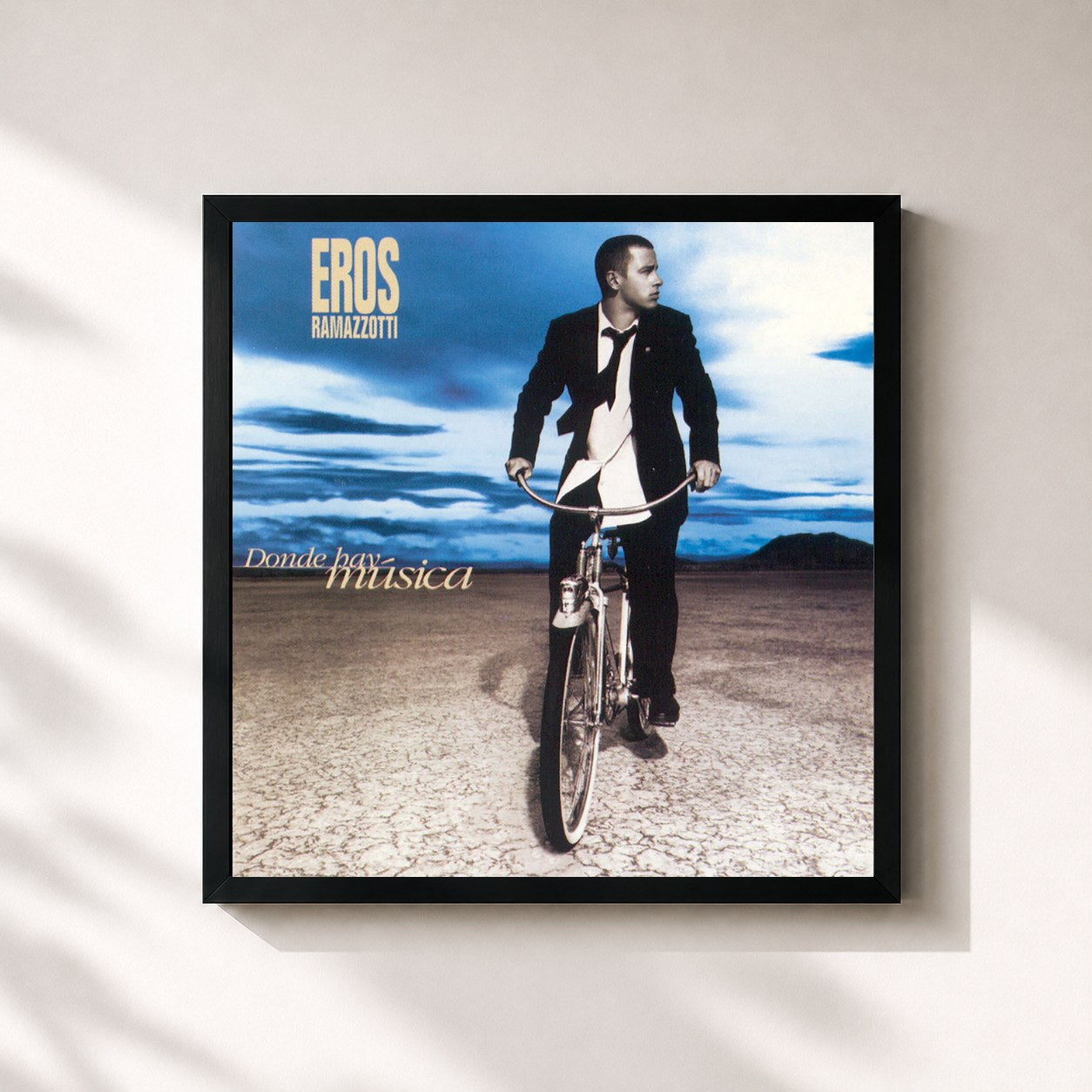#noir Tableau carré de l'album Donde Hay Música de Eros Ramazzotti, cadre noir 32x32 cm