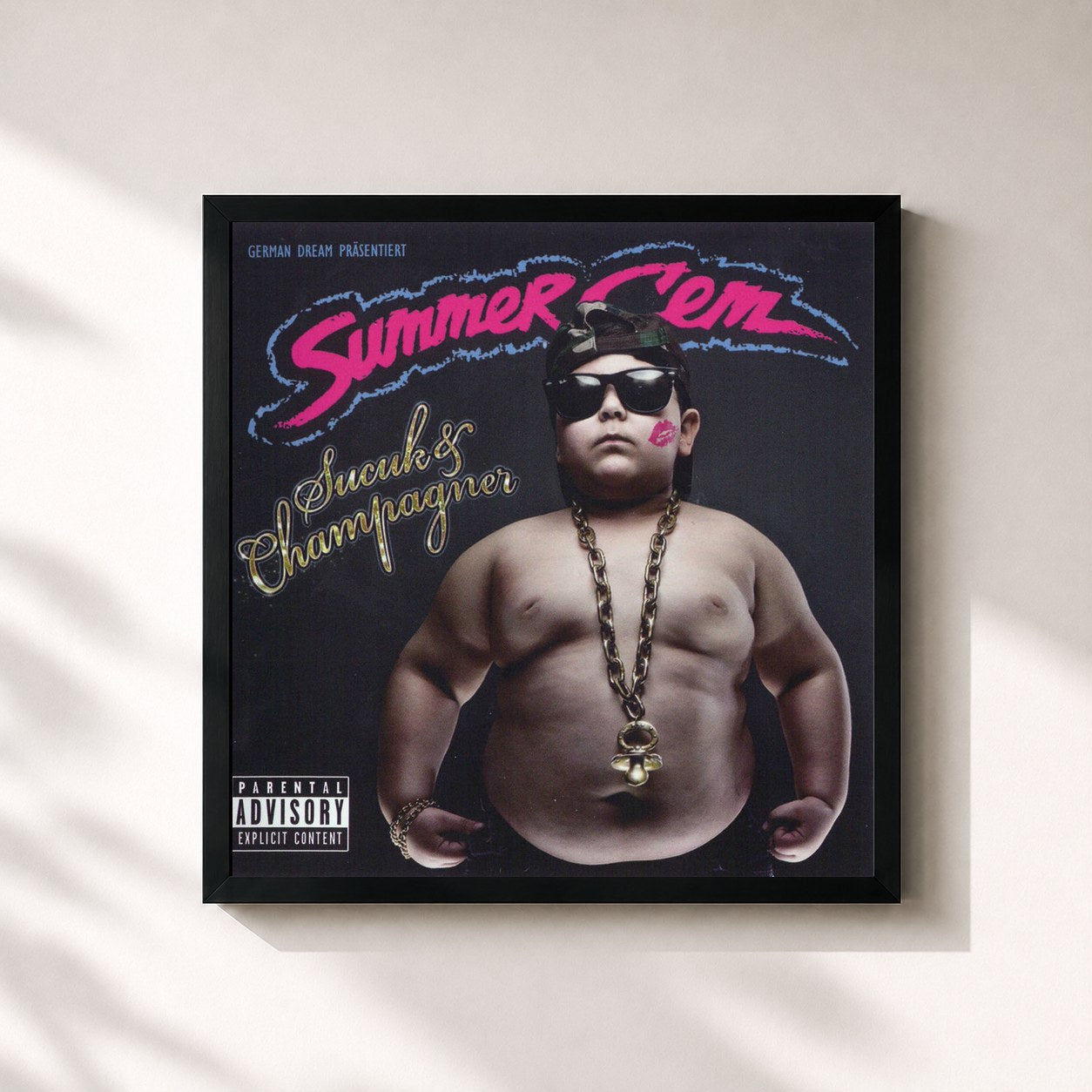 #noir Tableau carré de l'album Sucuk & Champagner de Summer Cem, cadre noir 32x32 cm