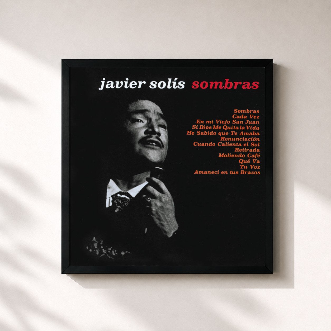 #noir Tableau carré de l'album Sombras de Javier Solis, cadre noir 32x32 cm