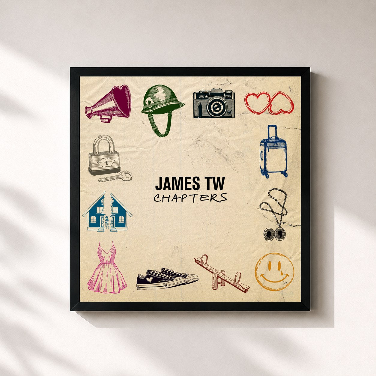 #noir Tableau carré de l'album Chapters de James Tw, cadre noir 32x32 cm