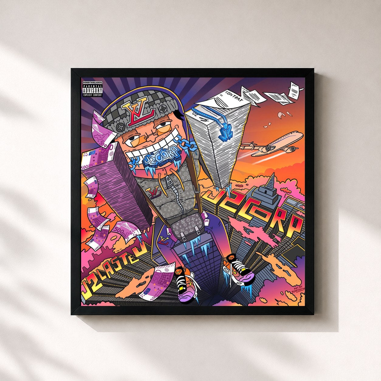 #noir Tableau carré de l'album J2 CORP de J2LASTEU, cadre noir 32x32 cm