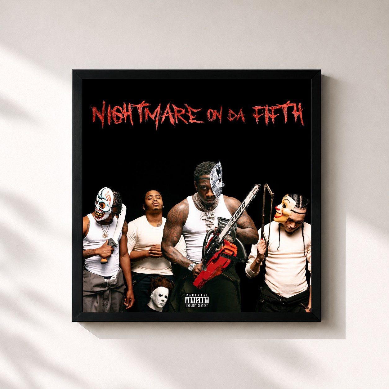 #noir Tableau carré de l'album NIGHTMARE ON DA FIFTH de Dusty Locane, cadre noir 32x32 cm