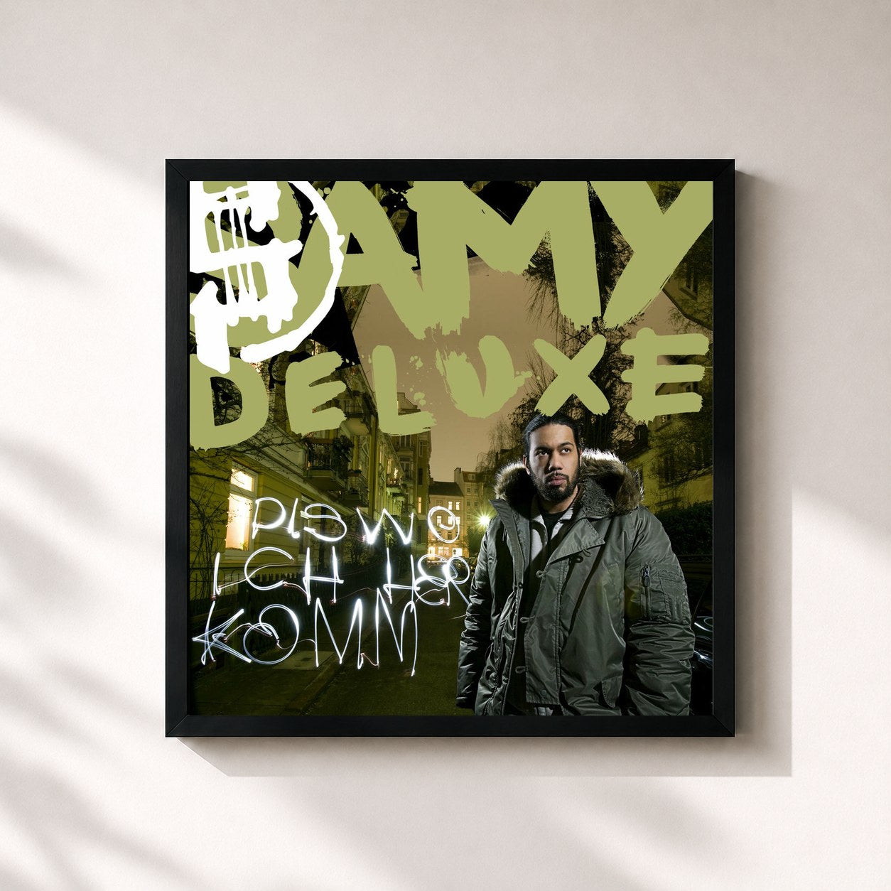 #noir Tableau carré de l'album Dis Wo Ich Herkomm de Samy Deluxe, cadre noir 32x32 cm