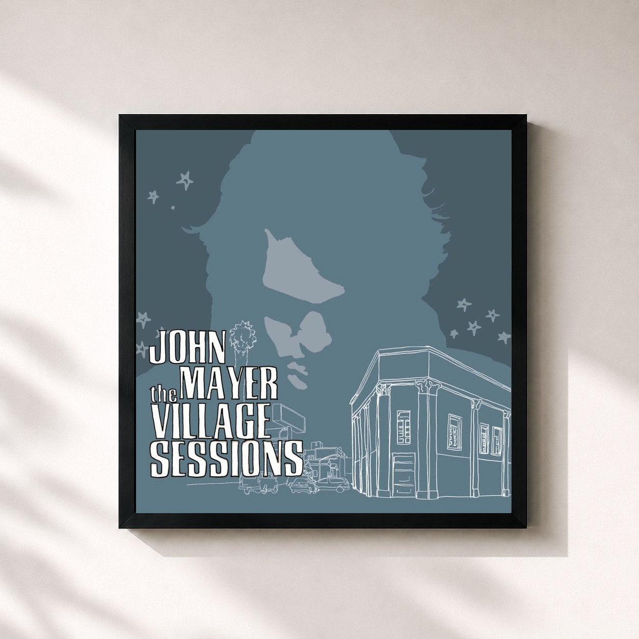 #noir Tableau carré de l'album The Village Sessions de John Mayer, cadre noir 32x32 cm