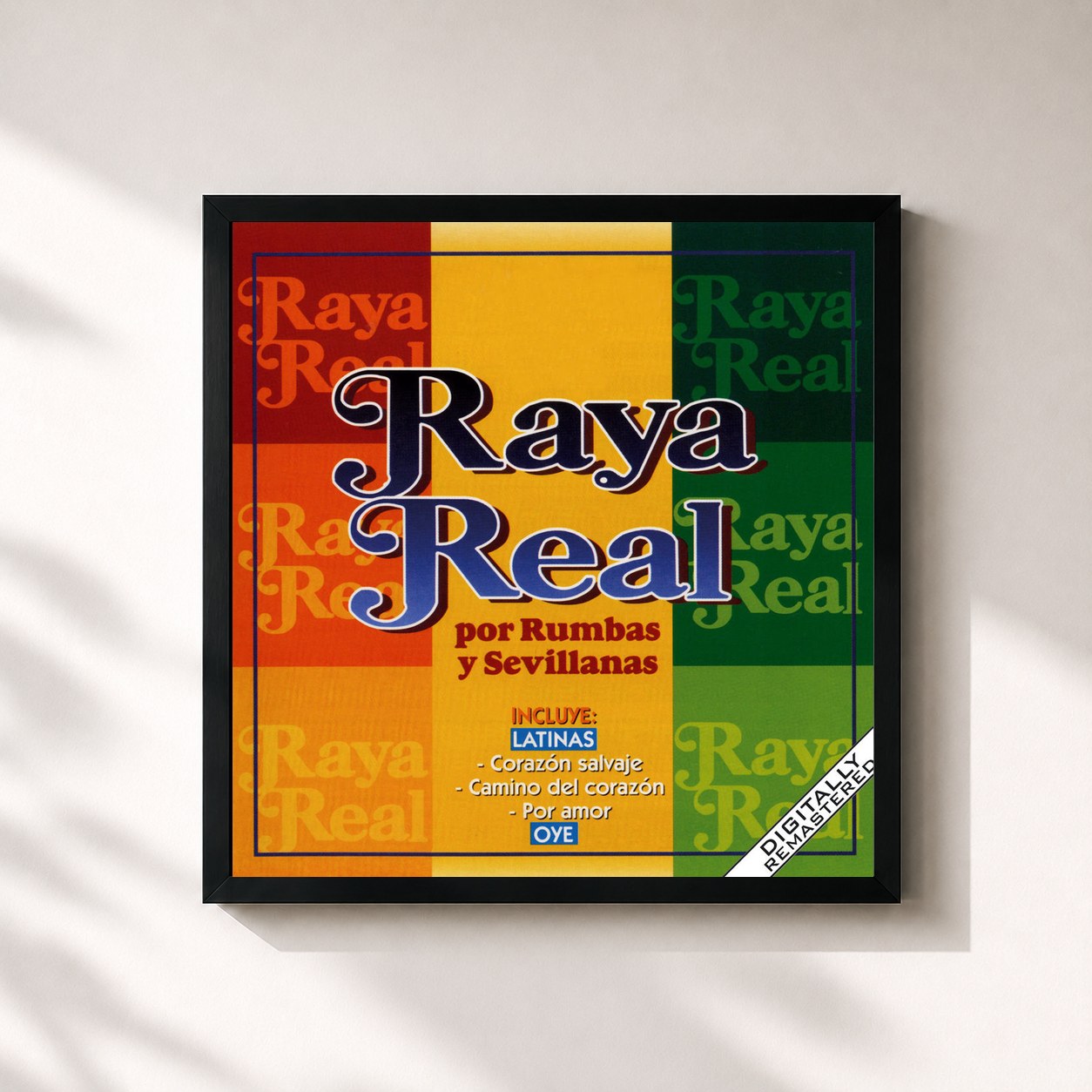 #noir Tableau carré de l'album Raya Real Por Rumbas Y Sevillanas de Raya Real, cadre noir 32x32 cm